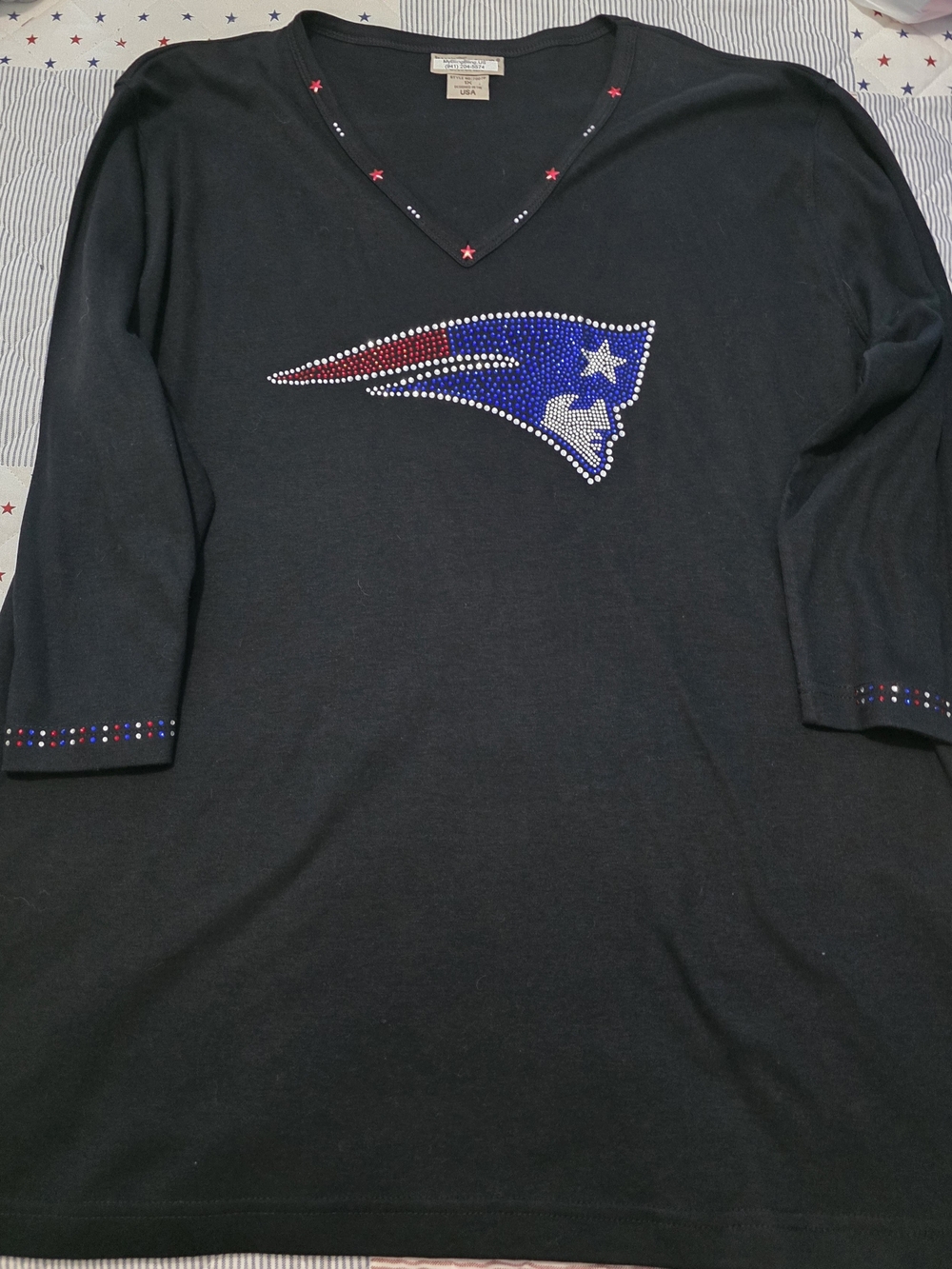Women's Black Rhinestone V-Neck Sweatshirt with Team Logo